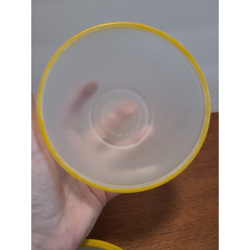ANCHOR HOCKING VINTAGE 5 in. Frosted Glass Bowl Set 3 With Yellow Rim - Picture 7 of 10